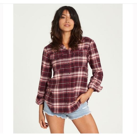 Billabong Venture Out Plaid Shirt Women’s Size M Cream/Tan EUC - Picture 3 of 11